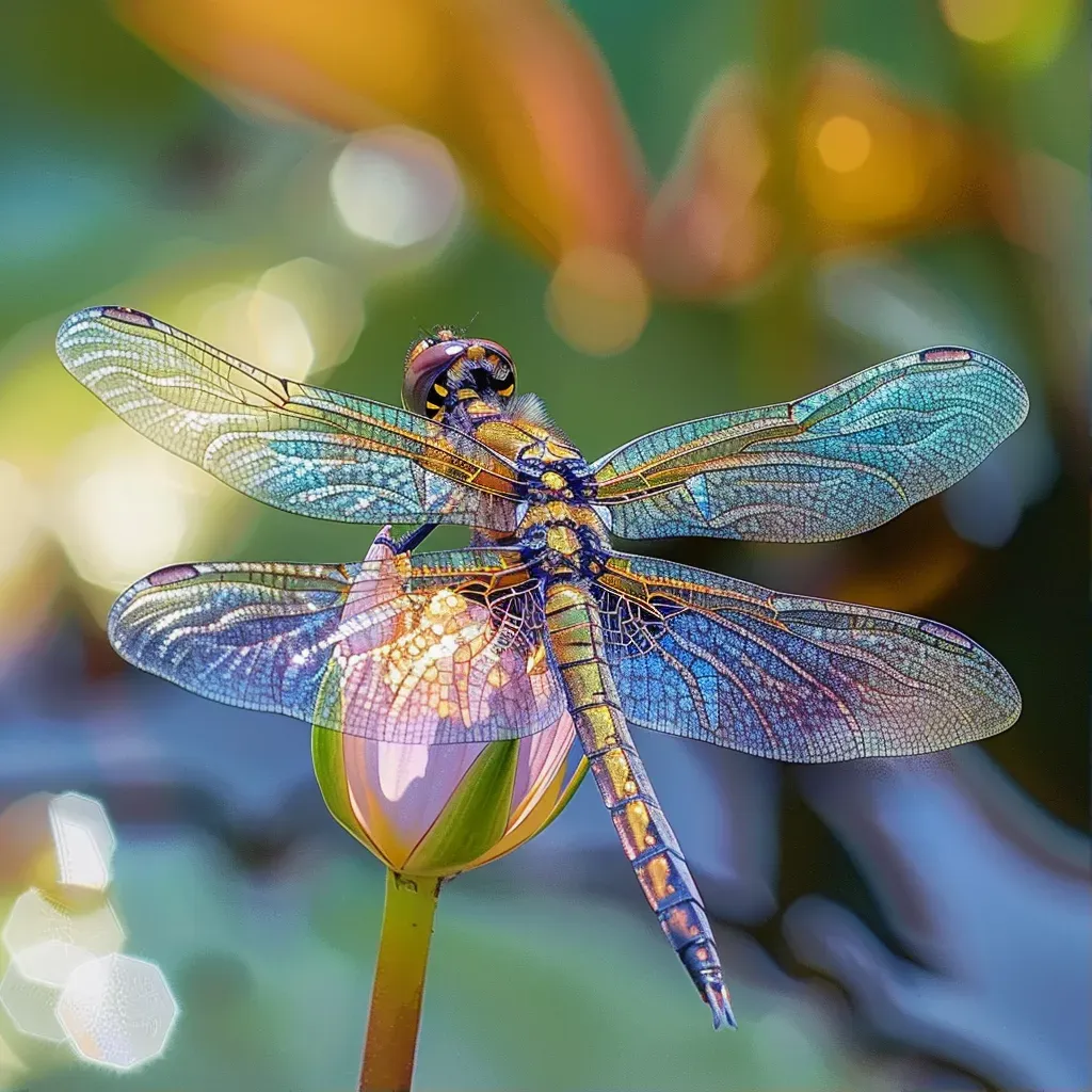 Dragonfly on a water lily in close-up view - Image 1