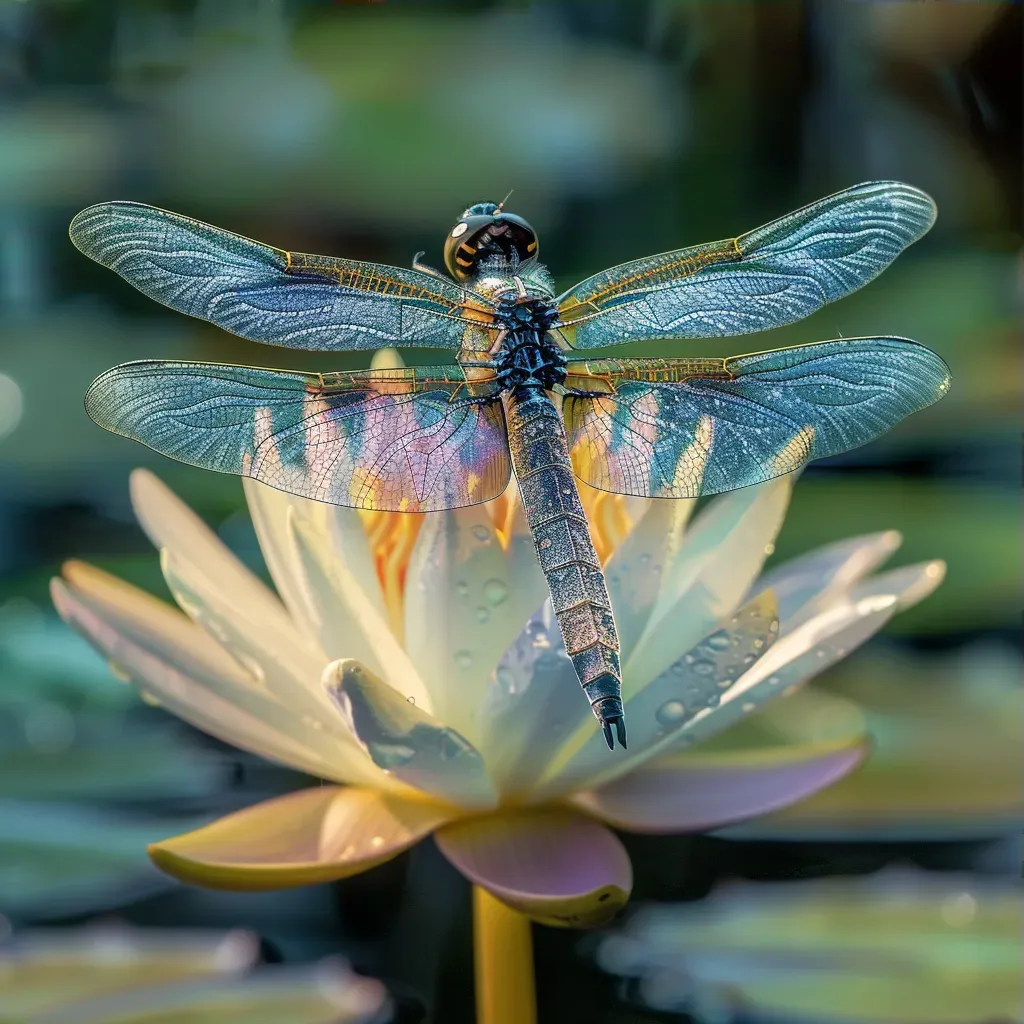 Dragonfly on a water lily in close-up view - Image 3