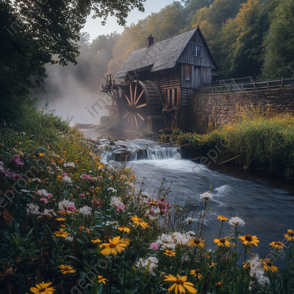 Traditional watermill alongside flowing river - Image 2