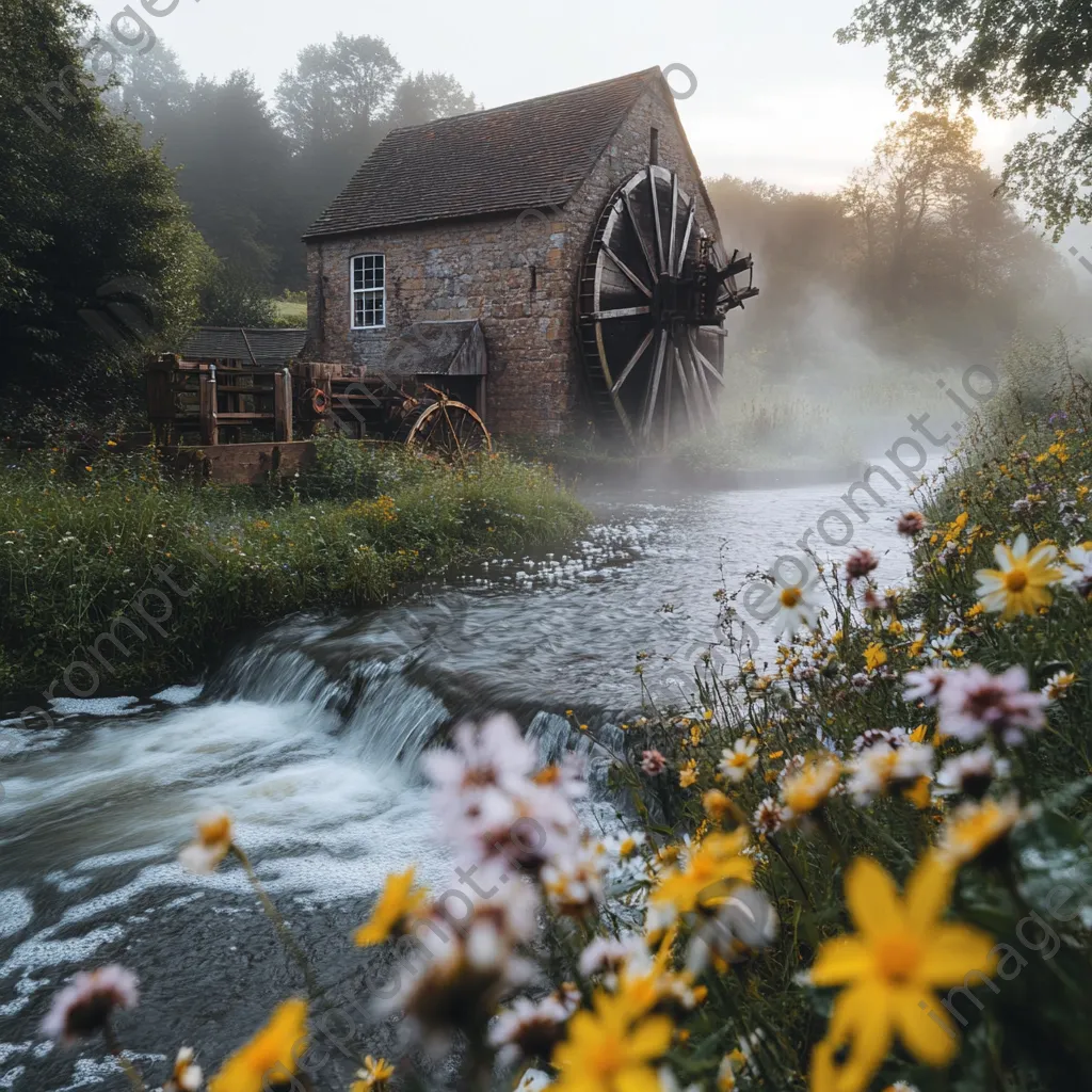 Traditional watermill alongside flowing river - Image 3