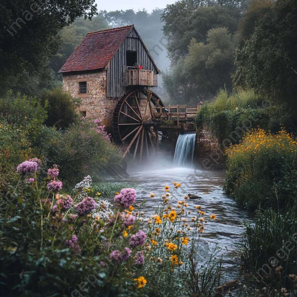 Traditional watermill alongside flowing river - Image 4