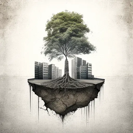 Solitary tree growing in a concrete cityscape - Image 1