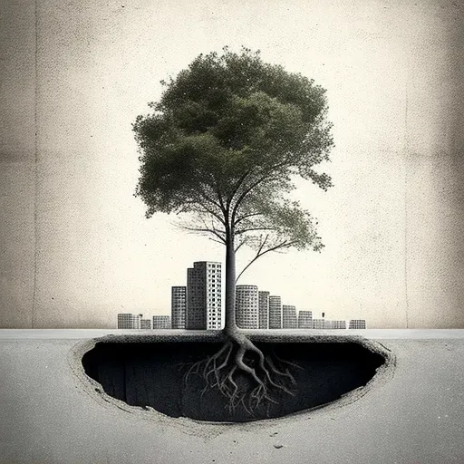 Solitary tree growing in a concrete cityscape - Image 2