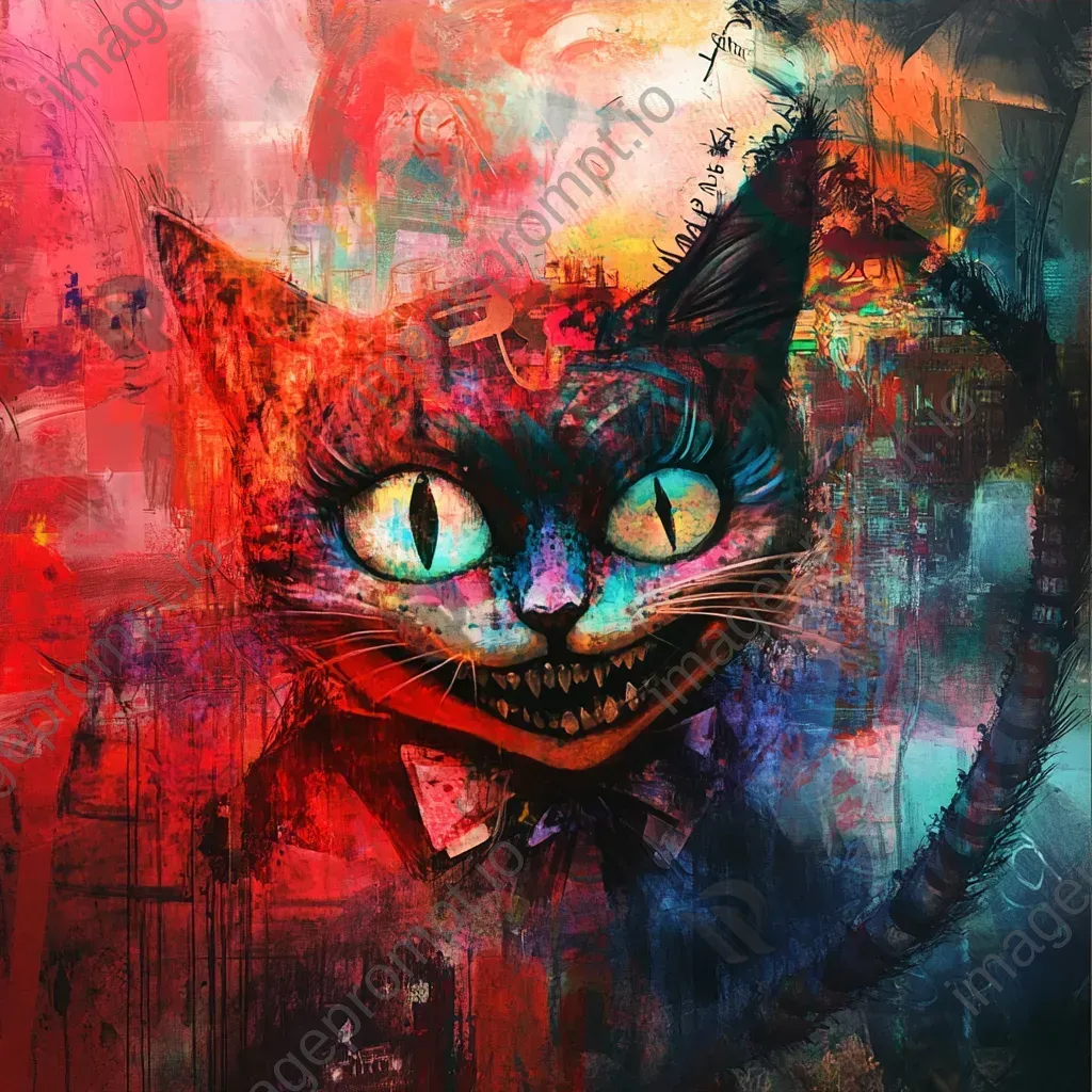 Psychedelic digital graffiti art of a meeting with the mystical Cheshire cat in Wonderland - Image 3