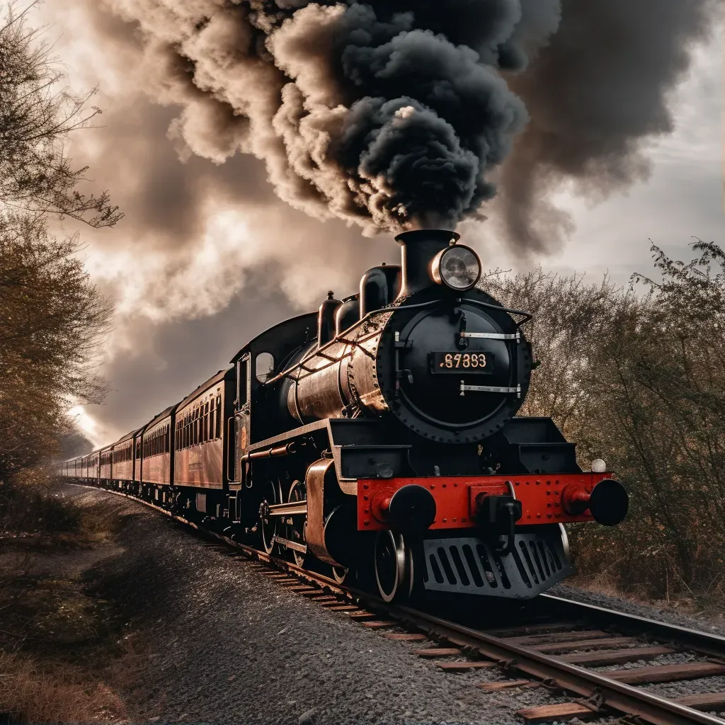 Vintage steam train on railway tracks in black and white - Image 1