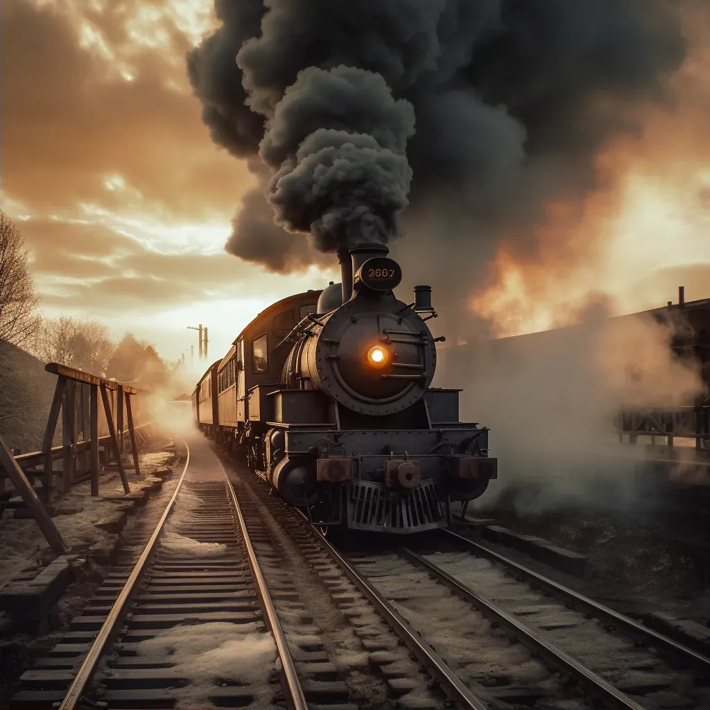 Vintage steam train on railway tracks in black and white - Image 2