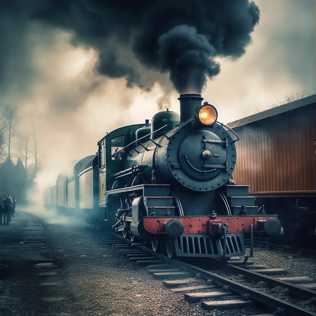 Vintage steam train on railway tracks in black and white - Image 3