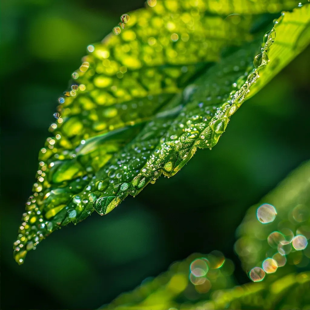 Close-up of rainwater droplets on a green leaf - Image 2