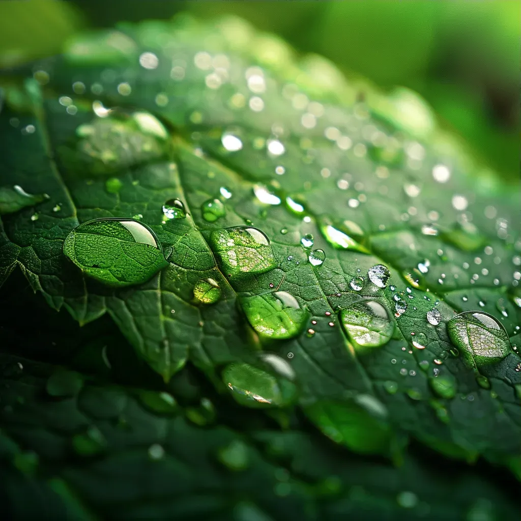 Rainwater Droplets on Green Leaf