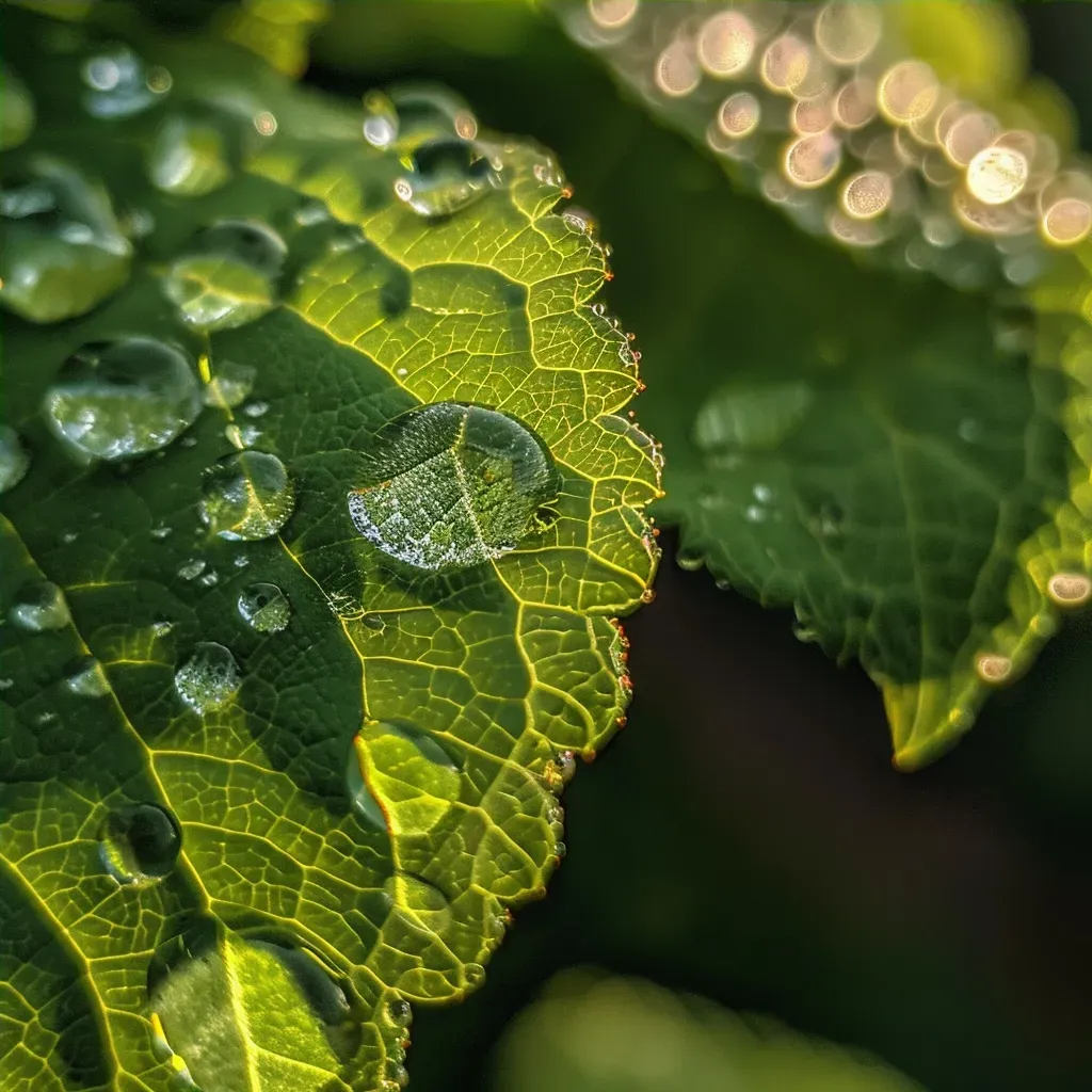 Close-up of rainwater droplets on a green leaf - Image 4