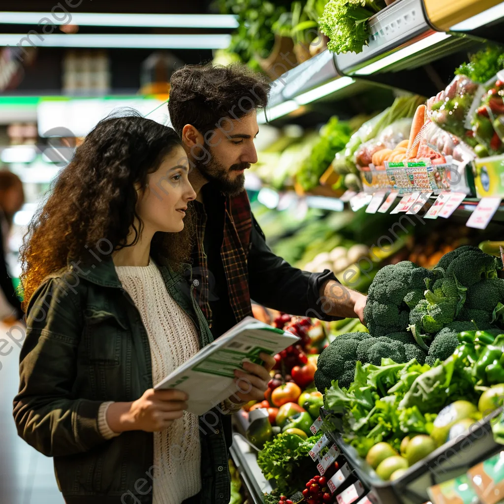 Couple shopping for healthy foods in a supermarket aisle. - Image 2