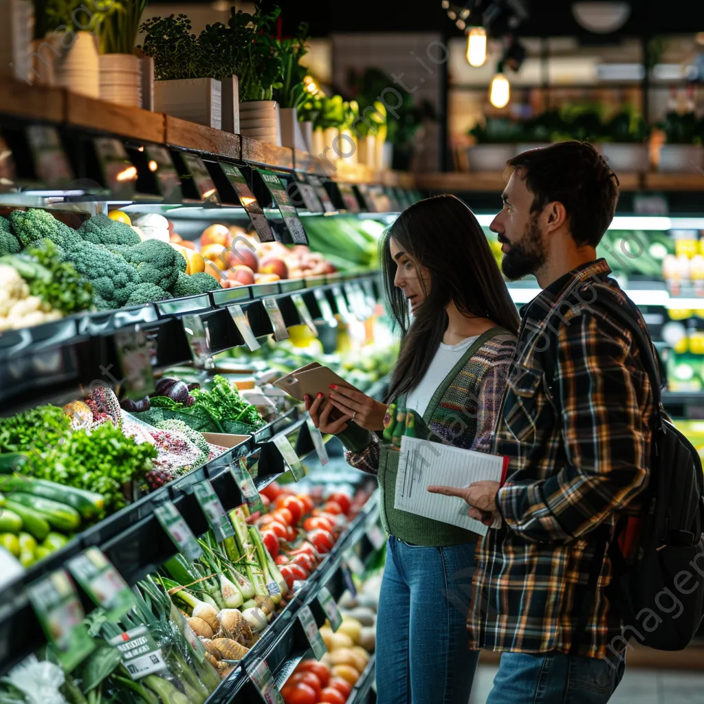 Couple shopping for healthy foods in a supermarket aisle. - Image 3