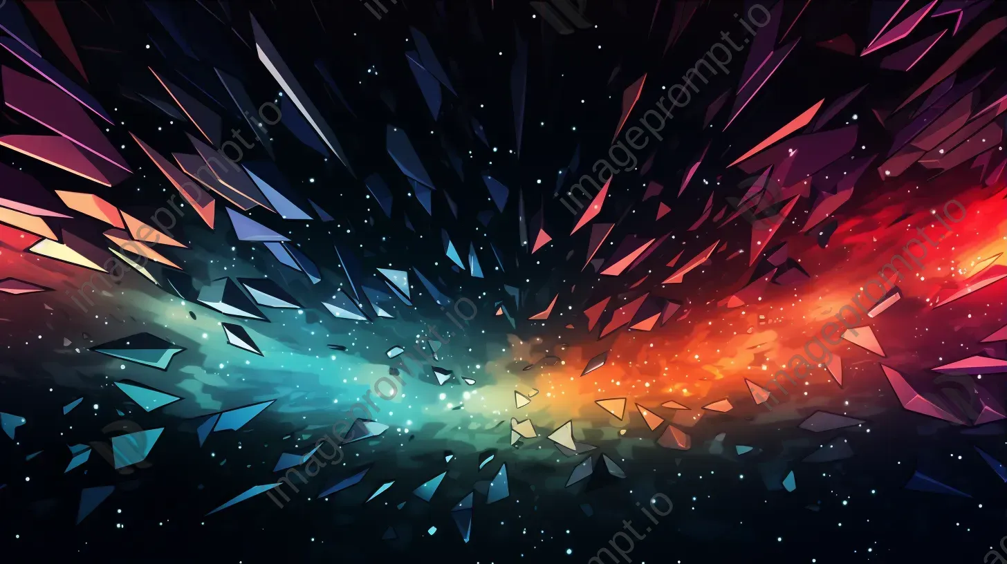 Low poly surreal-colored meteor shower against a dark space backdrop mimicking stained glass art - Image 3