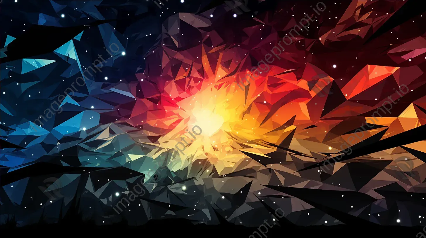 Low poly surreal-colored meteor shower against a dark space backdrop mimicking stained glass art - Image 4