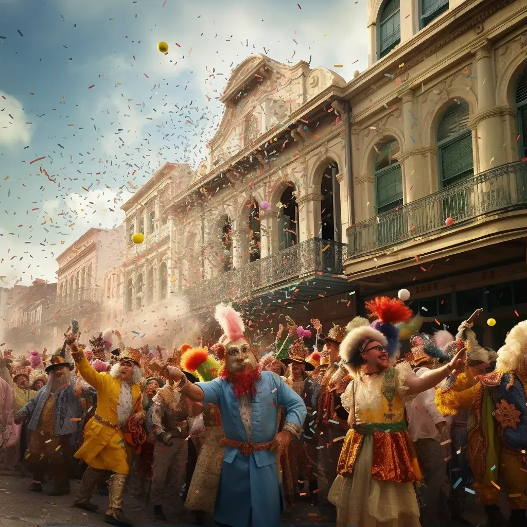 Mardi Gras parade with colorful floats and dancers in New Orleans - Image 1