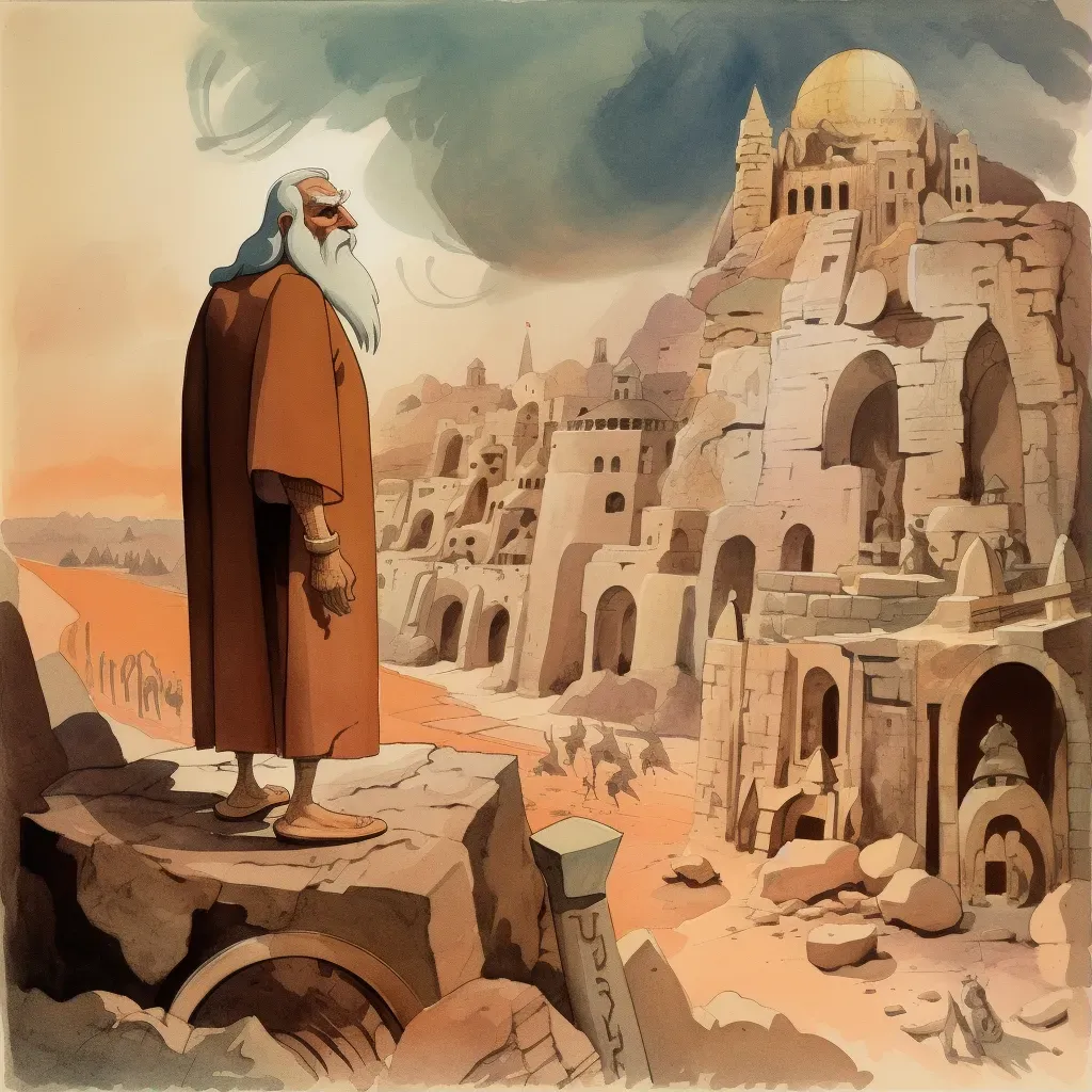 Image of a prophet standing amidst ruins receiving a vision of past glory - Image 1