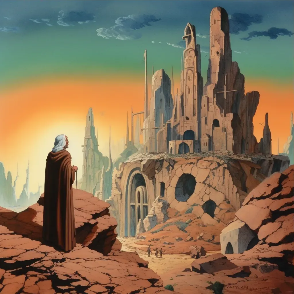 Image of a prophet standing amidst ruins receiving a vision of past glory - Image 3