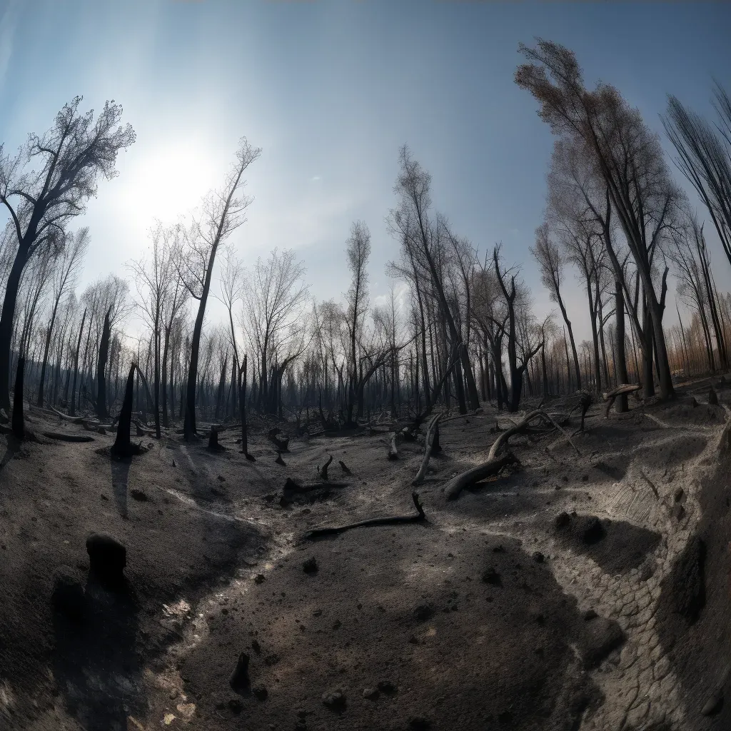 Charred landscape and smoldering trees after a wildfire - Image 3