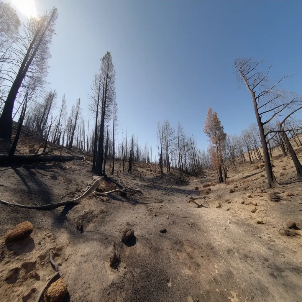 Charred landscape and smoldering trees after a wildfire - Image 4