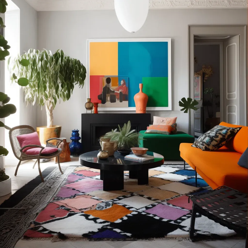 Image of a blend of Scandinavian minimalism and Indian colors in an interior design setting - Image 1