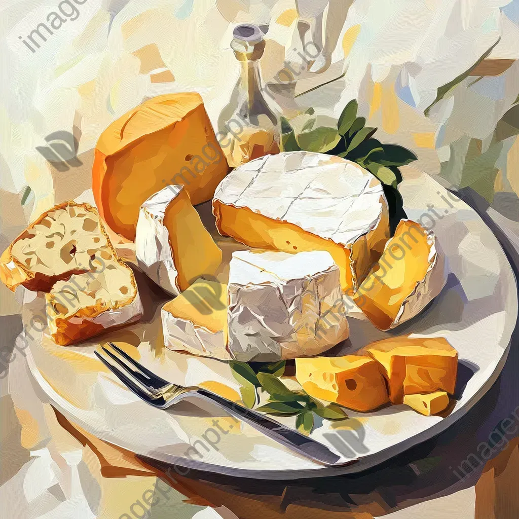 French artisan cheese platter depicted in a geometric, low poly style - Image 4