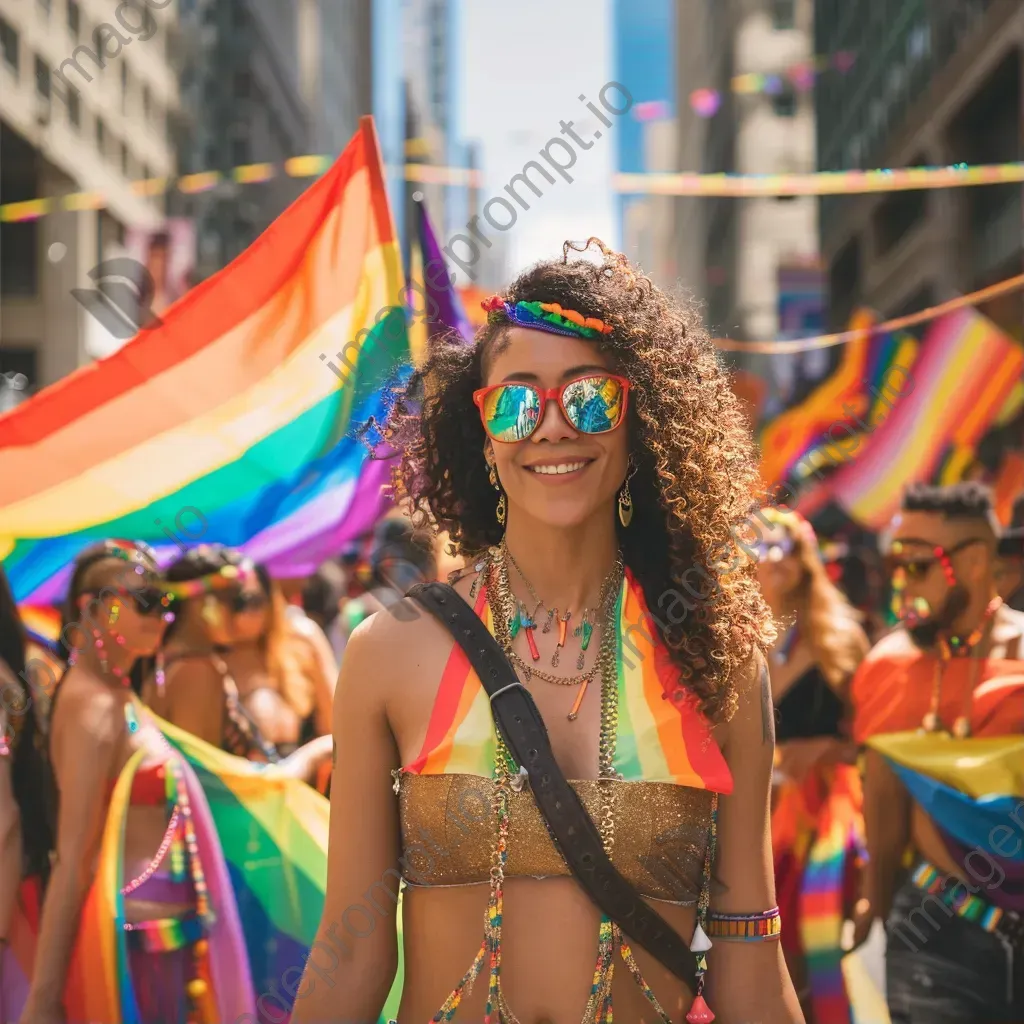 Pride Parade with LGBTQ+ community flags and festive costumes - Image 1