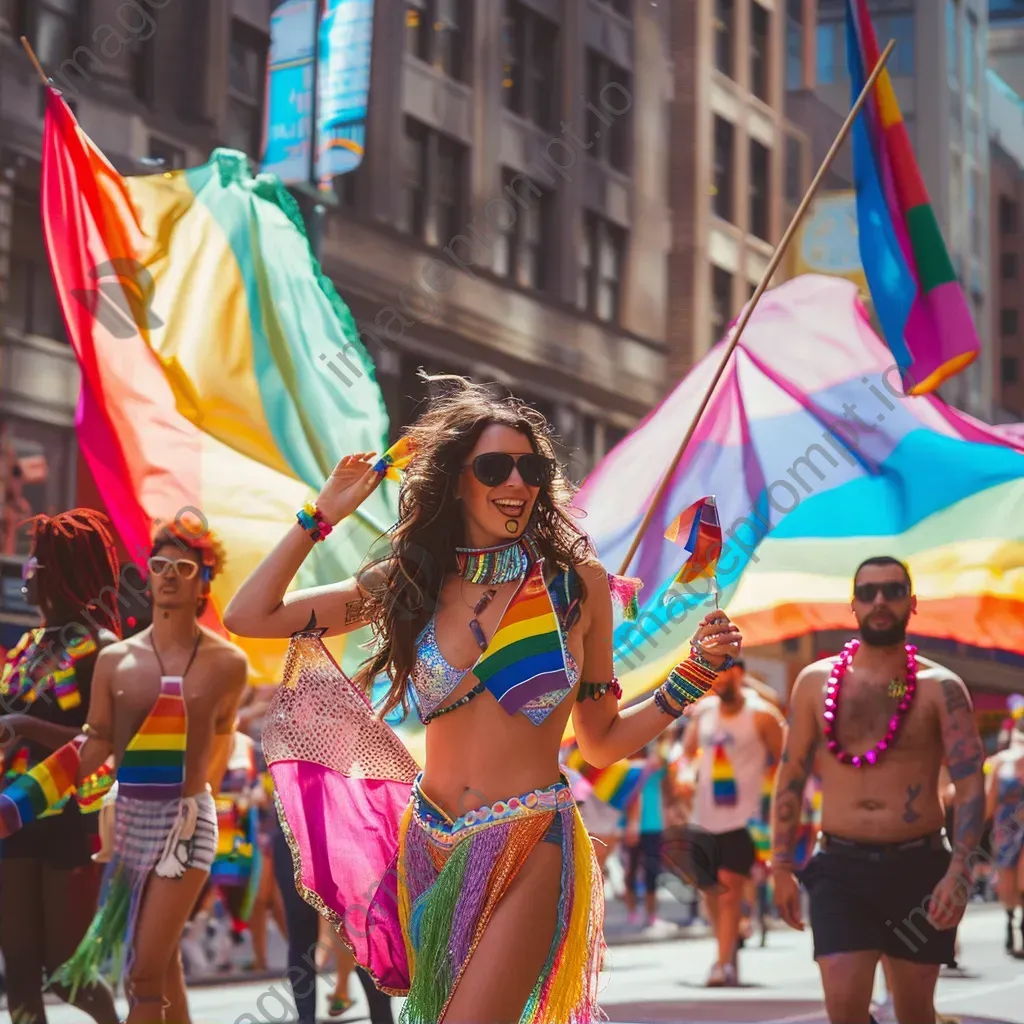 Pride Parade with LGBTQ+ community flags and festive costumes - Image 2