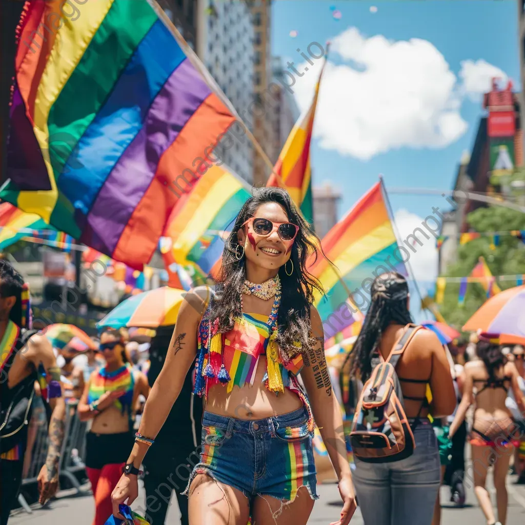 Pride Parade with LGBTQ+ community flags and festive costumes - Image 4