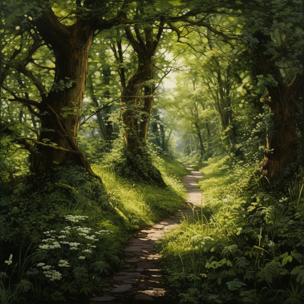 Artistic depiction of footpath through lush forest, symbolizing new beginning - Image 2