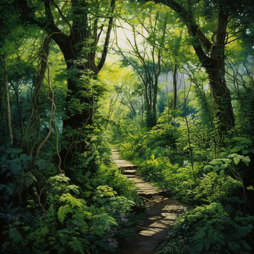 Artistic depiction of footpath through lush forest, symbolizing new beginning - Image 3