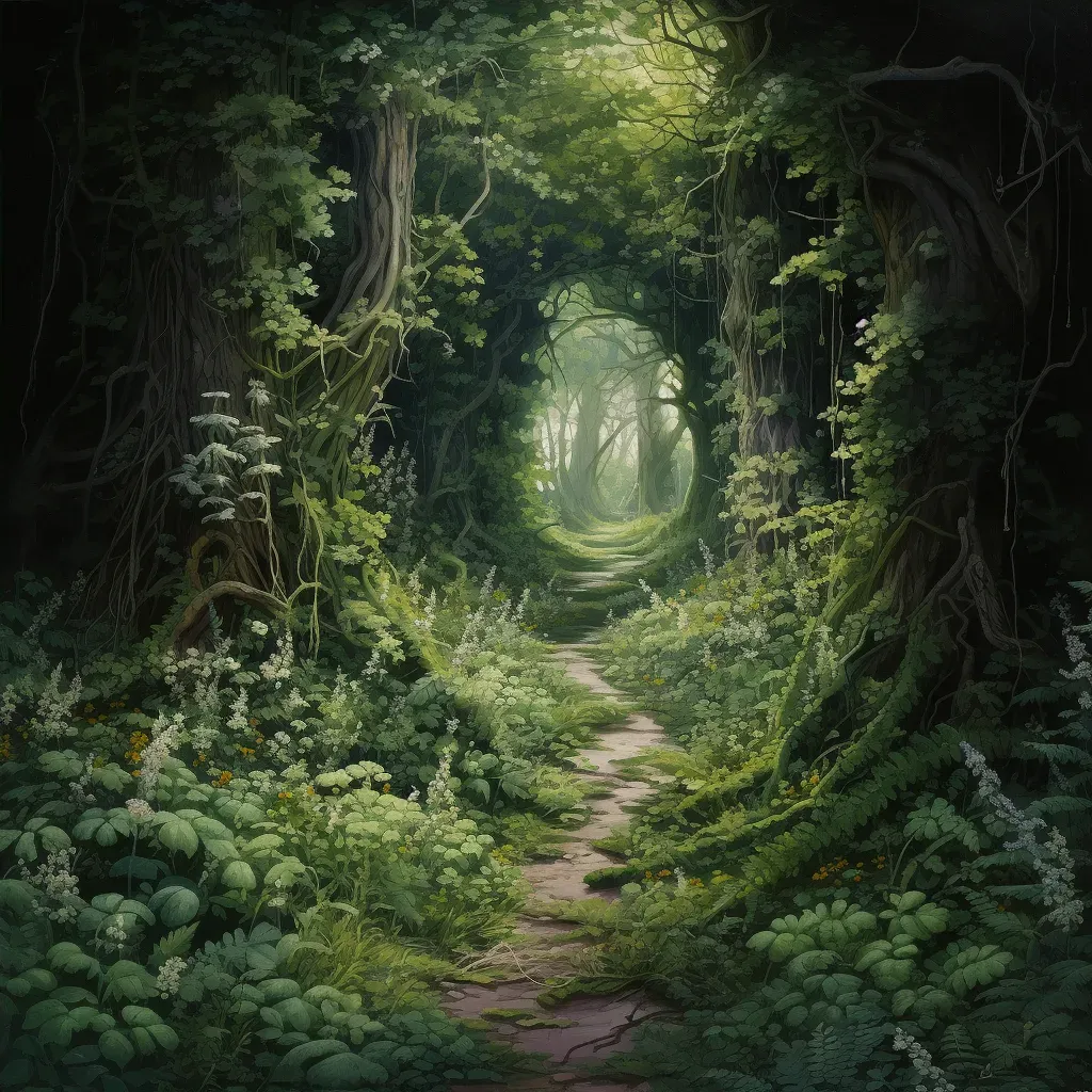 Artistic depiction of footpath through lush forest, symbolizing new beginning - Image 4