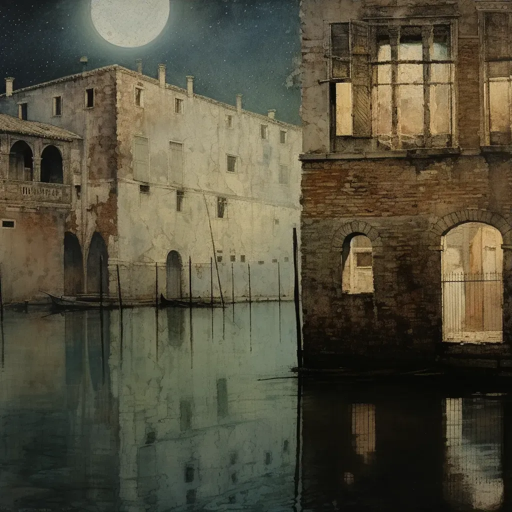 Eerie illustration of moonlit abandoned warehouse by the docks - Image 3