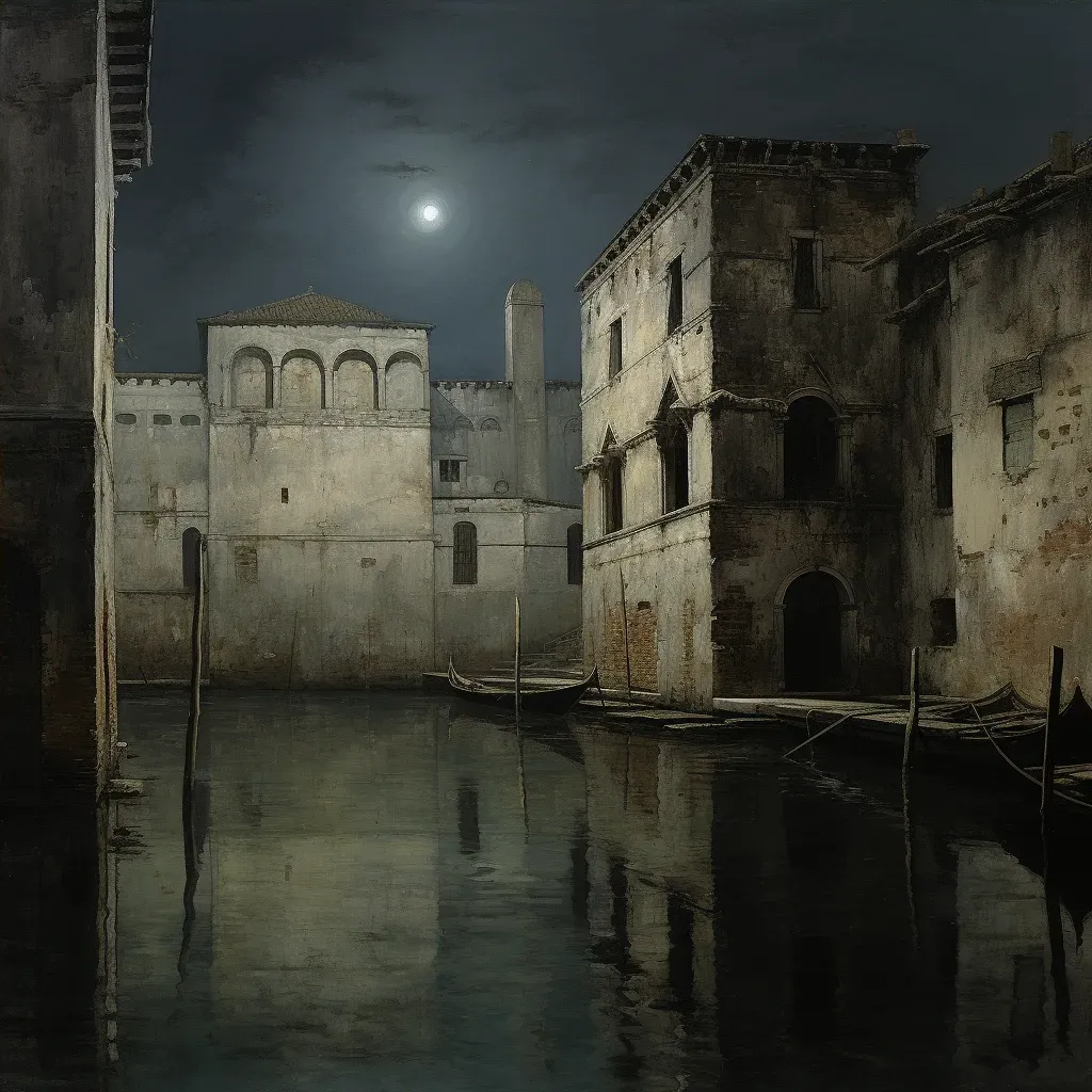 Eerie illustration of moonlit abandoned warehouse by the docks - Image 4