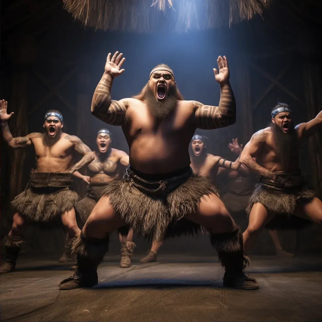 Image of a traditional Maori haka performance in New Zealand with performers in traditional attire executing powerful movements - Image 2