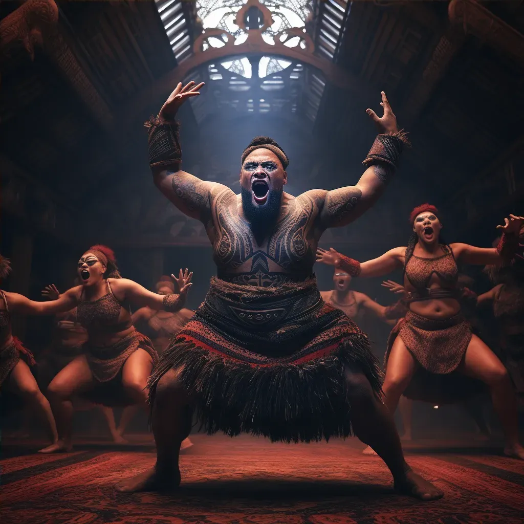 Image of a traditional Maori haka performance in New Zealand with performers in traditional attire executing powerful movements - Image 4