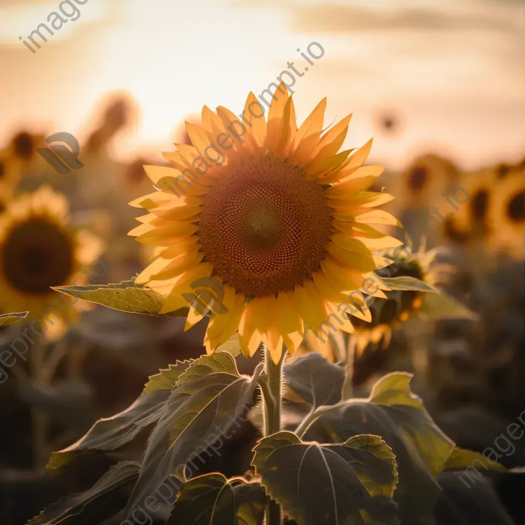 Golden hour sunflower in field - Image 1