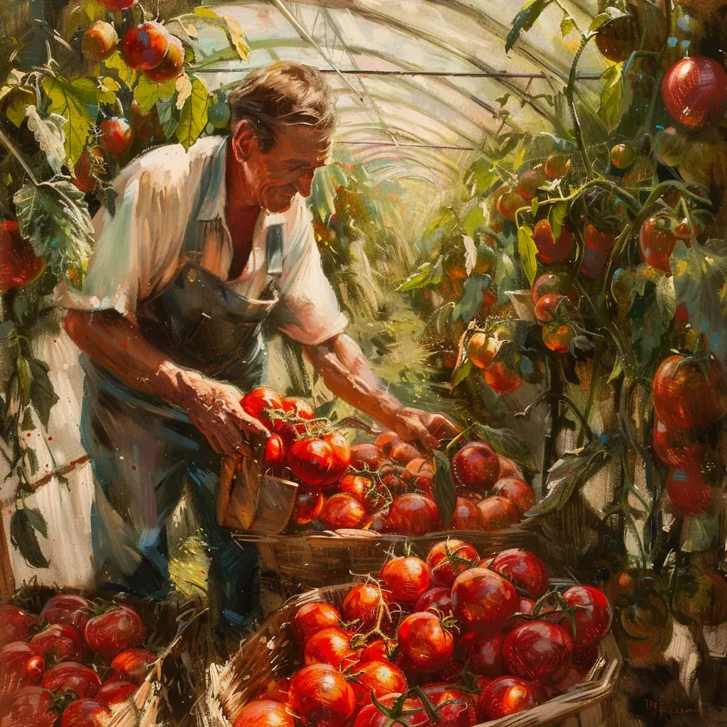 Farmer harvesting tomatoes in a greenhouse. - Image 4