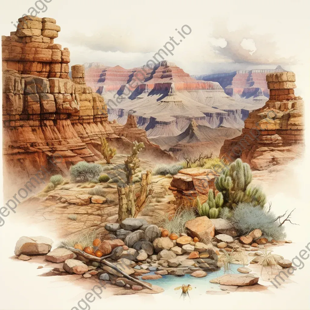 Pastel depiction of a rediscovered lost civilization in the Grand Canyon - Image 1