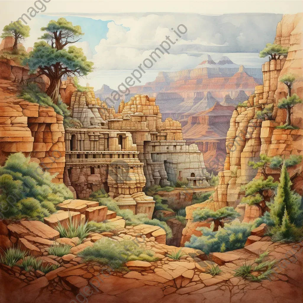 Pastel depiction of a rediscovered lost civilization in the Grand Canyon - Image 3