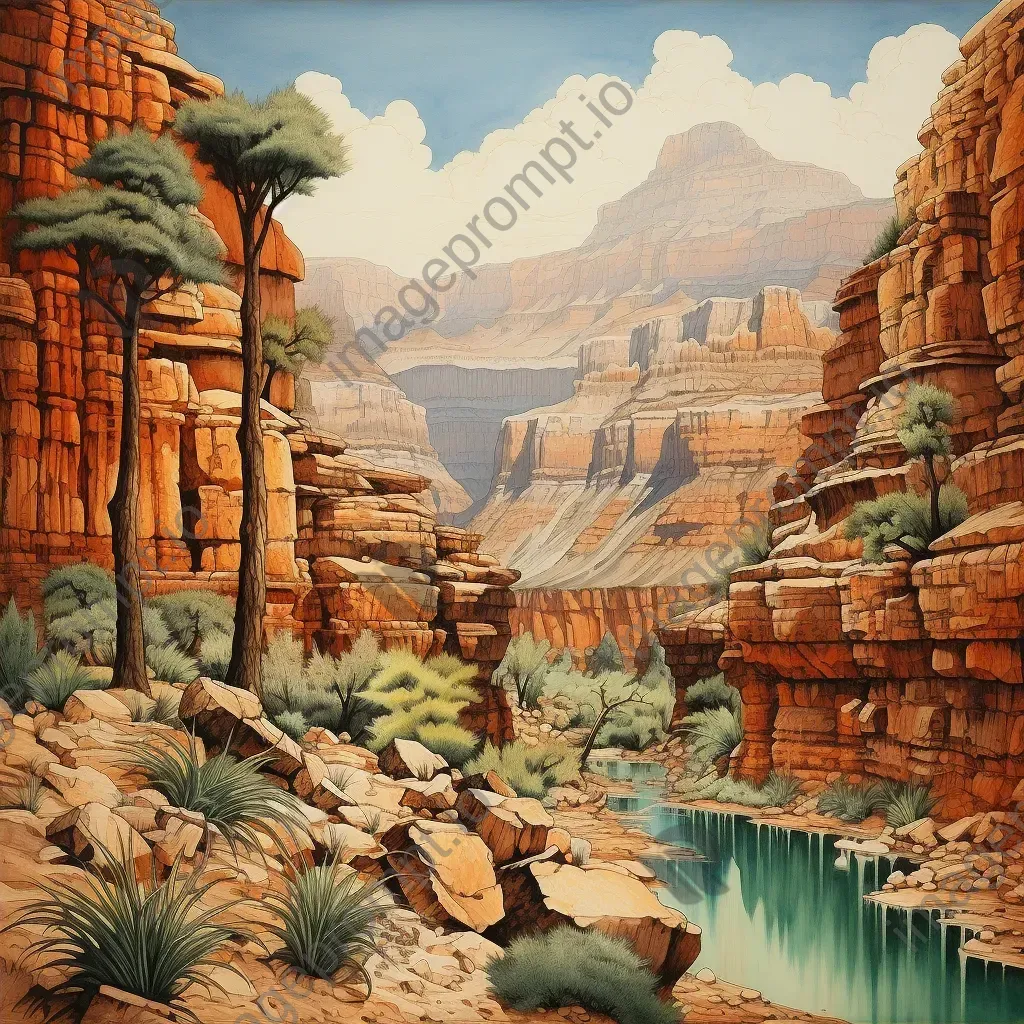 Pastel depiction of a rediscovered lost civilization in the Grand Canyon - Image 4