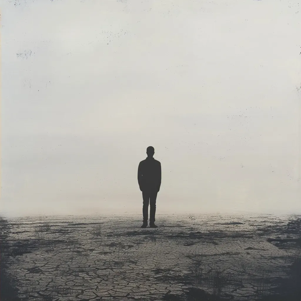 Minimalist conceptual portrait of a resilient figure in a barren desert - Image 2