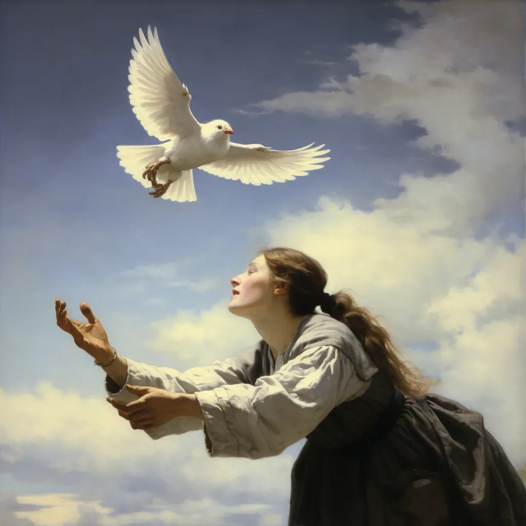 Illustration of releasing a white dove into the sky, symbolizing peace and hope - Image 1