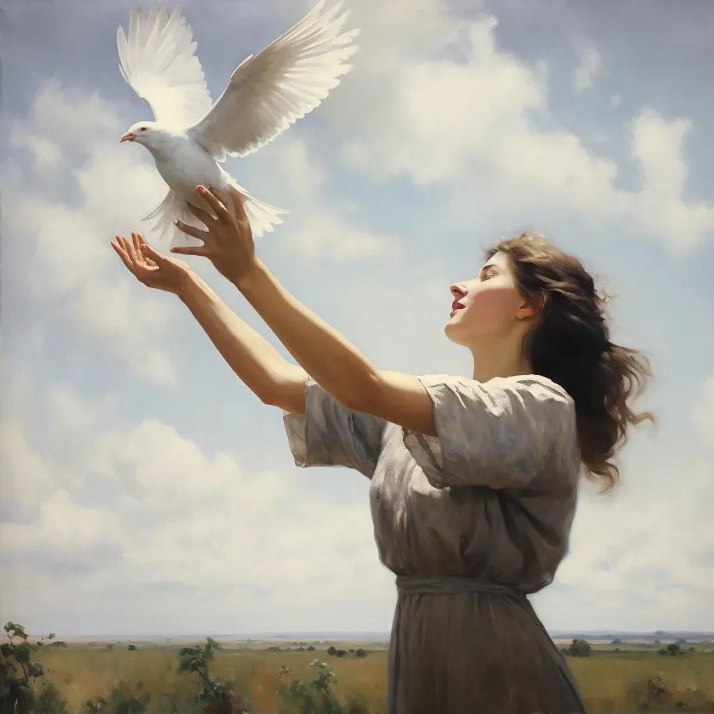 Illustration of releasing a white dove into the sky, symbolizing peace and hope - Image 2