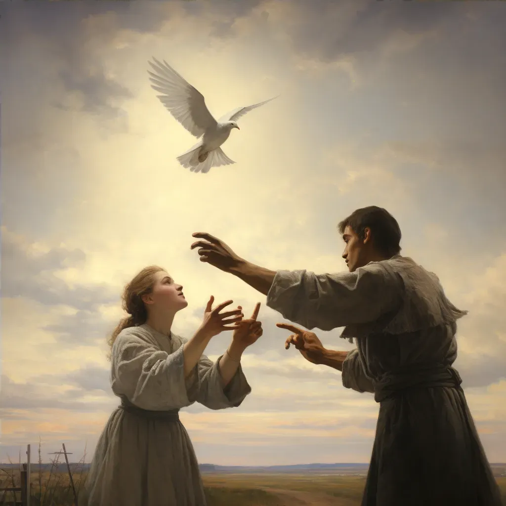 Illustration of releasing a white dove into the sky, symbolizing peace and hope - Image 4