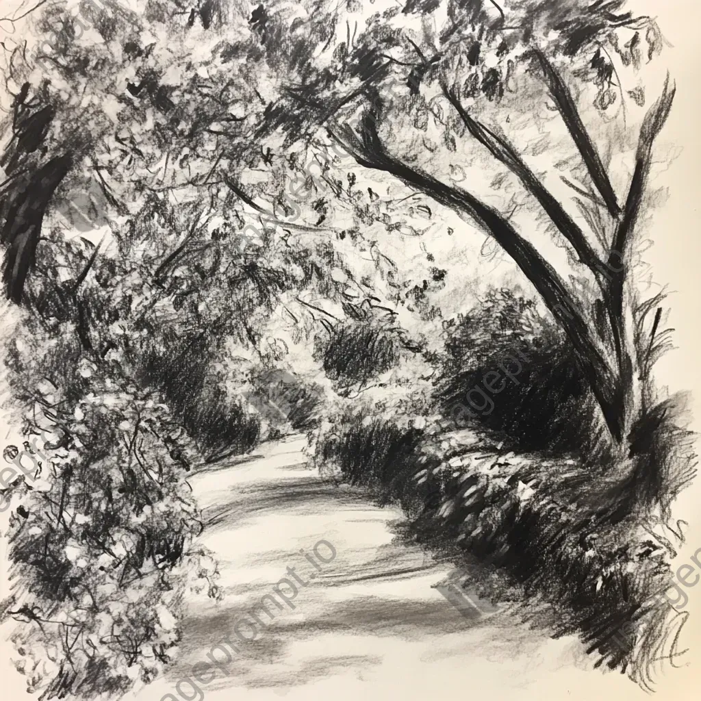 Charcoal sketch of children exploring a vibrant garden on a sunny spring day - Image 4