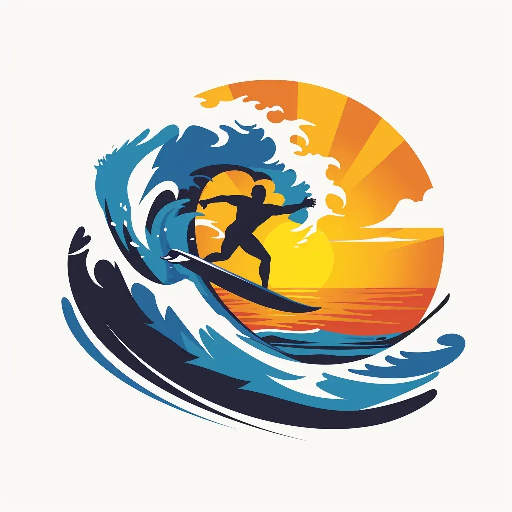 Surfing competition logo with sunset surfer riding wave - Image 3