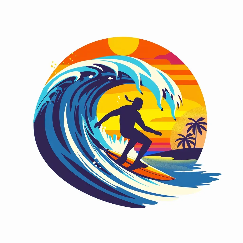 Surfing competition logo with sunset surfer riding wave - Image 4