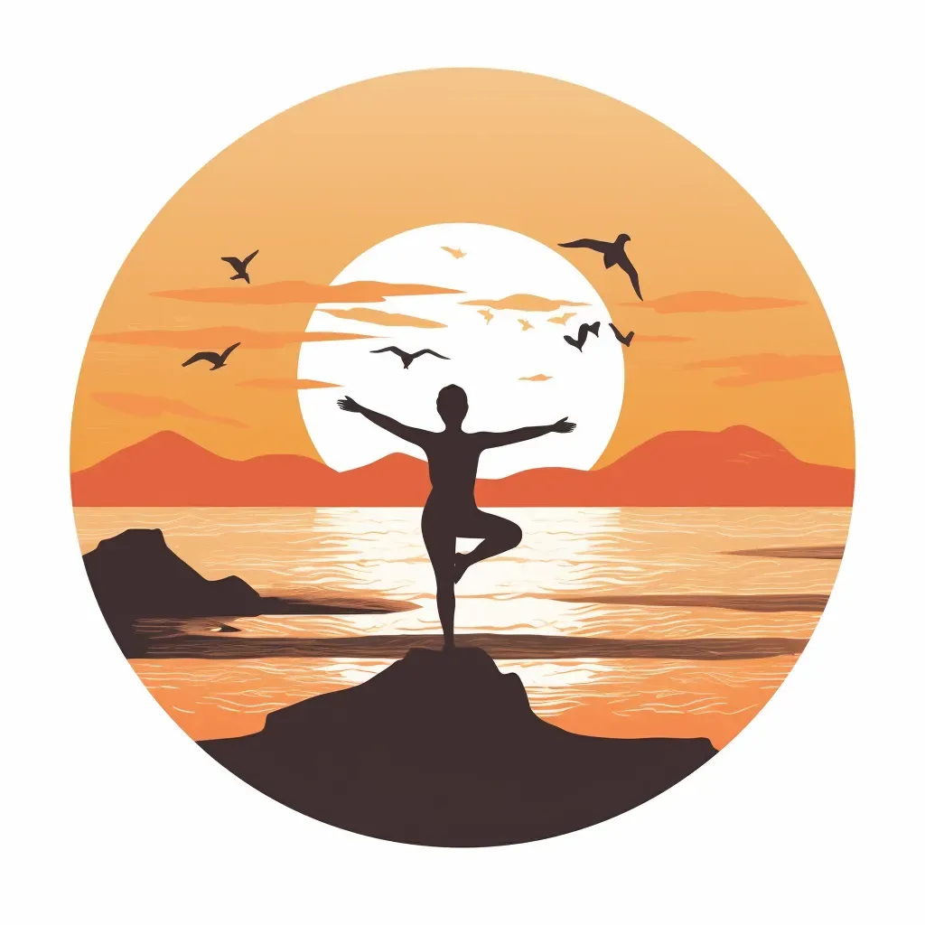 Beach Yoga Studio Logo with Yoga Poses on Sandy Beach