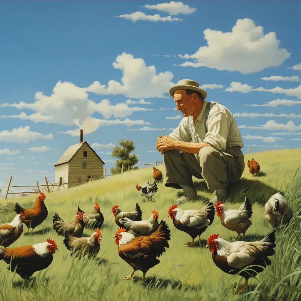 Farmer caring for free-range chickens in a green pasture - Image 3