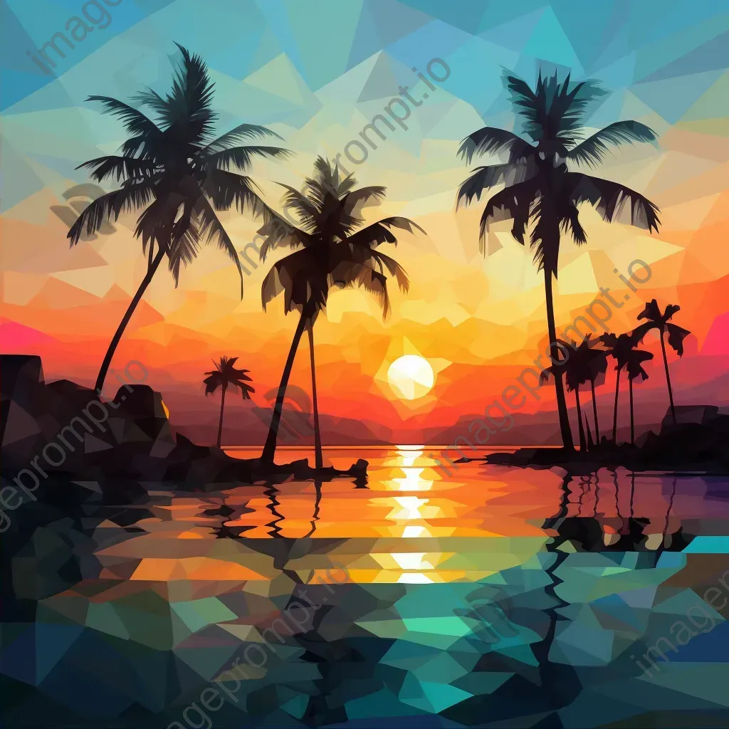 Low poly art of a tropical city beach during a vibrant sunset - Image 2